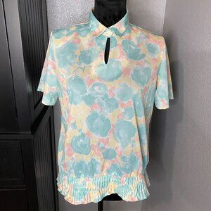 Vintage‎ California Looks Blouse Size 12 Pastel Floral Keyhole Retro Grannycore